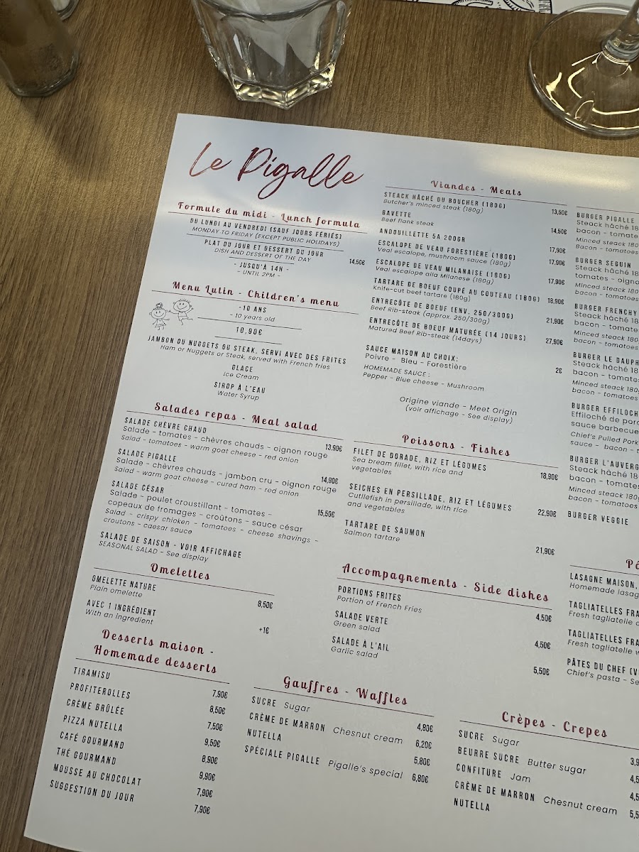 Le Pigalle Menu - Image 1